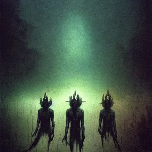 Image similar to demons chasing us, by beksinski and tristan eaton, dark neon trimmed beautiful dystopian digital art