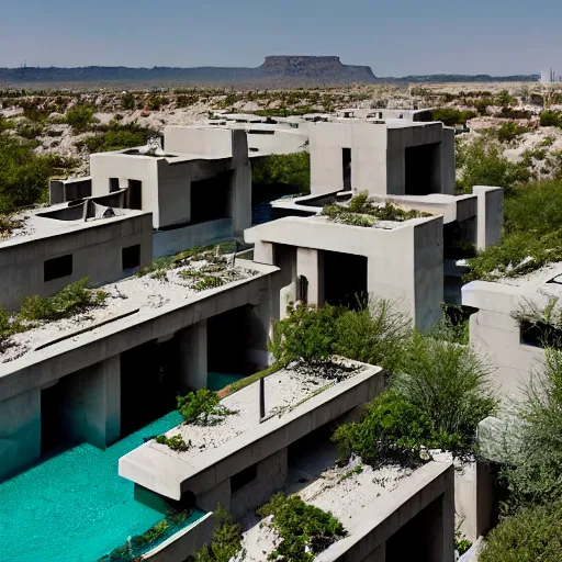 Image similar to brutalism habitat 6 7 building in the desert, biophilia mood, pool, garden, highly detailed, cinematic, photorealistic,