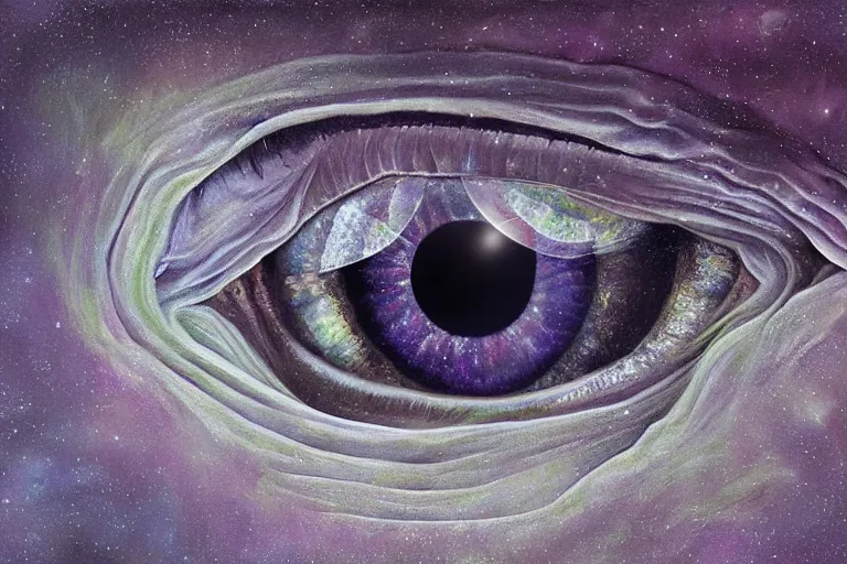 Image similar to close - up of an eye with factal stars and clouds by mary jane ansell, behance contest winner, psychedelic art,