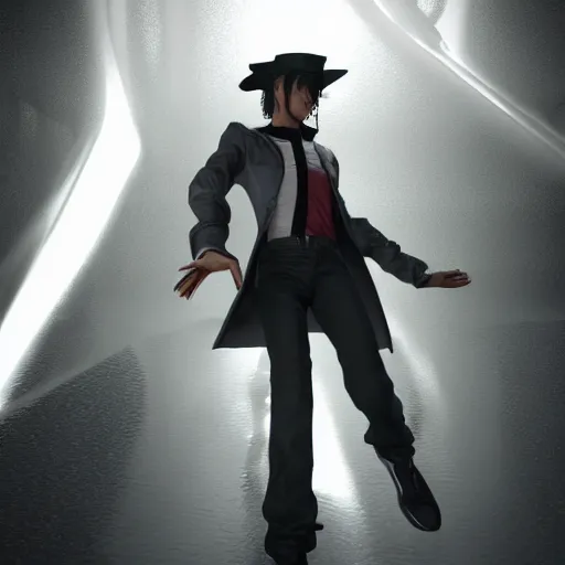 Prompt: Michael Jackson Square Enix 2005 JRPG cinema 4d render, Ray tracing reflection, natural lighting, Unreal Engine award winning photography