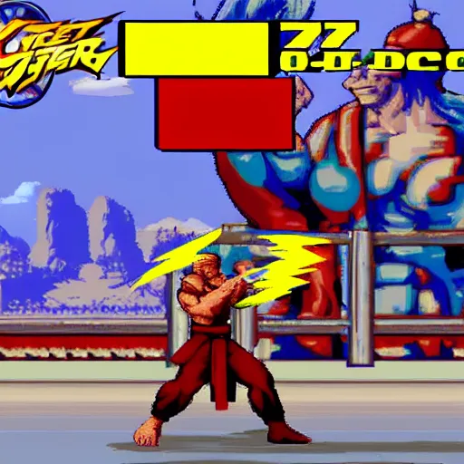 Image similar to MidJourney as a character in Street Fighter 2 Alpha