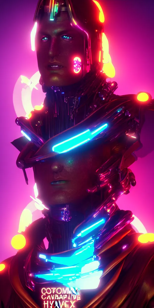 Image similar to max chroma the steampunk synthwave cybergod of color hues, fantasy superhero cinematic movie character concept, photorealistic unreal engine, by max chroma on artstation