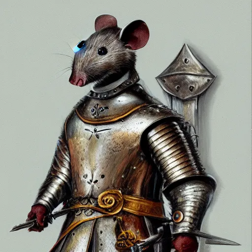 Image similar to a mouse wearing a conquistador's suit of armor and sword, fantasy, concept art, portrait, Renaissance, oil painting, Baroque