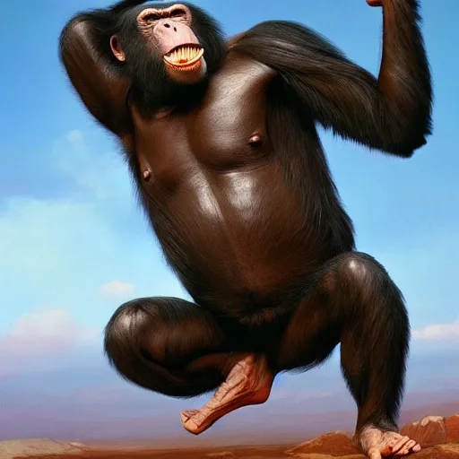 Image similar to Strong Angry Chimpanzee Screaming, Boris Vallejo, Epic, 8k resolution, ArtStation, Hyperrealistic