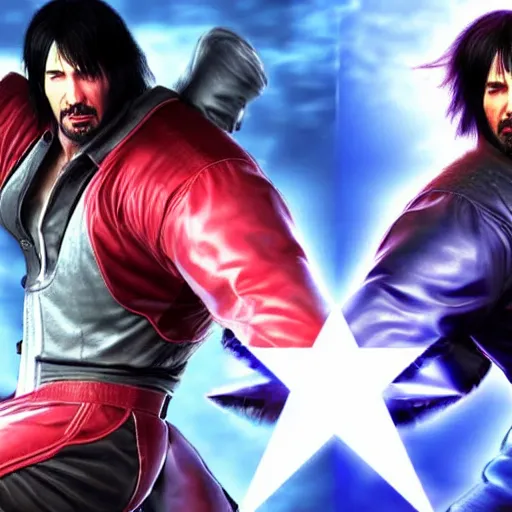 Image similar to Keanu Reeves as a character in Tekken, gameplay screenshot, photorealistic