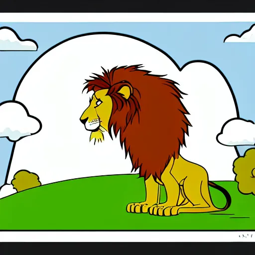 Prompt: a lion with a nice big mane a simple rounded line in a meadow, style simpsons, sharp focus, illustration, ArtStation