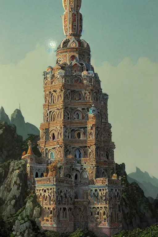 Image similar to glorious painted tower of the moon, by Sylvain Sarrailh and Ludwig Deutsch and edmund dulac, dramatic cinematic lighting , beautiful colorful tilework, ornate architecture, smooth, sharp focus, extremely detailed