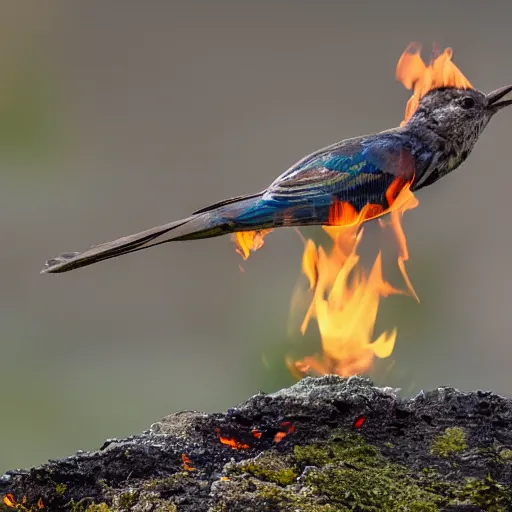 Image similar to a bird shooting fire on other birds out of its rear end, 8 k