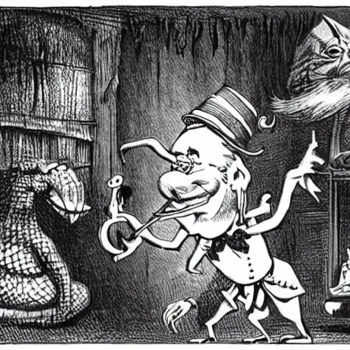 Image similar to beware the jubjub bird, and shun the frumious bandersnatch! | lewis carroll and hp lovecraft with doctor seuss and hr giger