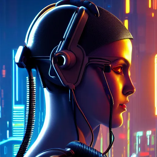 Image similar to cable plugged into cyberdeck, back of head, cyberpunk woman, computer, 1 9 7 9 omni magazine cover, style by vincent di fate, cyberpunk 2 0 7 7, 4 k resolution, unreal engine, daz