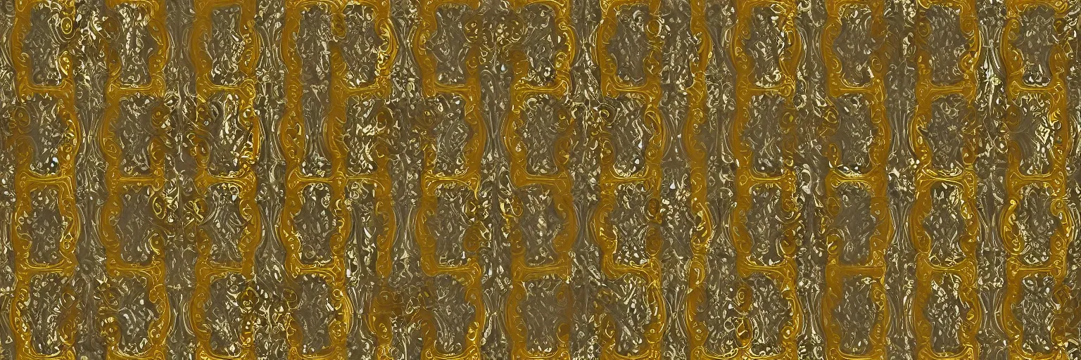 Prompt: seamless damask pattern of beautiful cybernetic baroque robot, beautiful baroque metallic face + body is clear plastic, inside organic robotic tubes and parts, damask pattern, front facing, wearing translucent baroque rain jacket, polished gold rococo frame + symmetrical composition + intricate details, hyperrealism, wet, reflections + by alfonse mucha, no blur