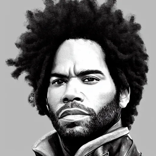 Image similar to detailed accurate portrait of lenny kravitz as han solo, star wars movie still, high resolution image, dc comics art style, artstation trends, 8 k