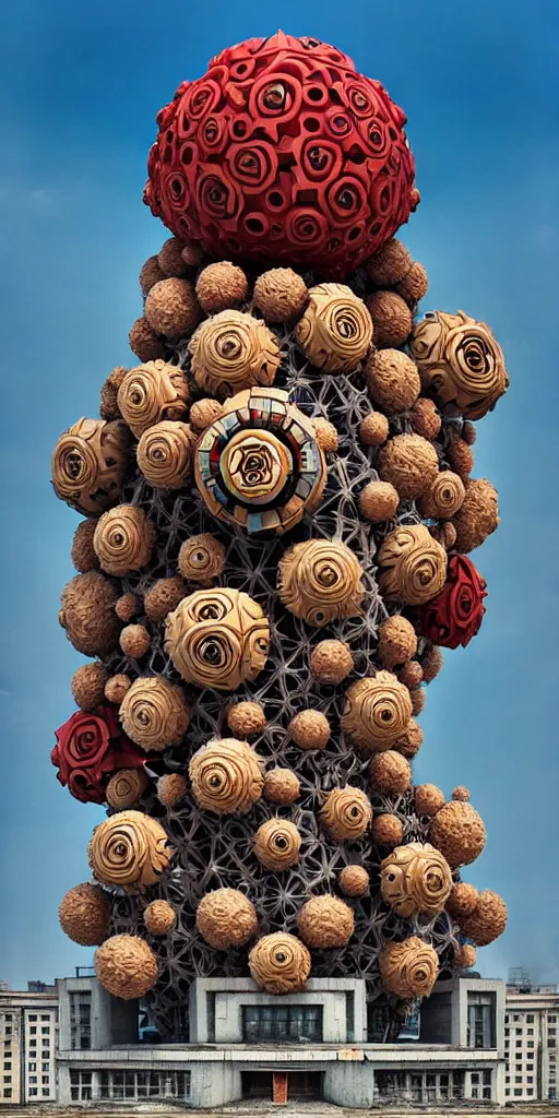 Image similar to colossal grotesque flower made from unfulfilled communist dreams in the middle of abandoned post soviet constructivist cityscape, Stalinist architecture, ultradetailed, Intricate by Hayao Miyazaki and Josan Gonzalez and Makoto Shinkai and Giuseppe Arcimboldo and Wes Anderson