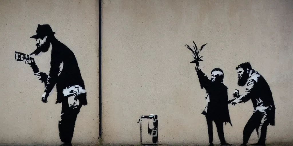 Prompt: bearded nation by banksy