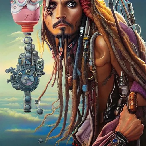 Image similar to Lofi BioPunk portrait of Jack Sparrow Pixar style by Tristan Eaton Stanley Artgerm and Tom Bagshaw