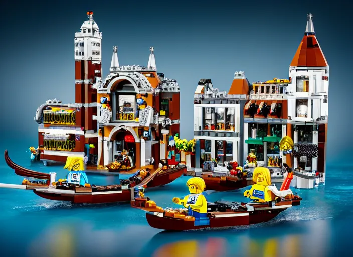 Image similar to product photo still of venice lego playset, 8 k, 1 2 0 mm macro, f 1. 8, studio lighting, key light