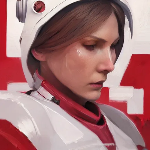 Image similar to portrait of a woman by greg rutkowski, a female starfighter pilot of the galactic triunvirate, wearing a red and white pilot uniform, star wars expanded universe, highly detailed portrait, digital painting, artstation, concept art, smooth, sharp foccus ilustration, artstation hq