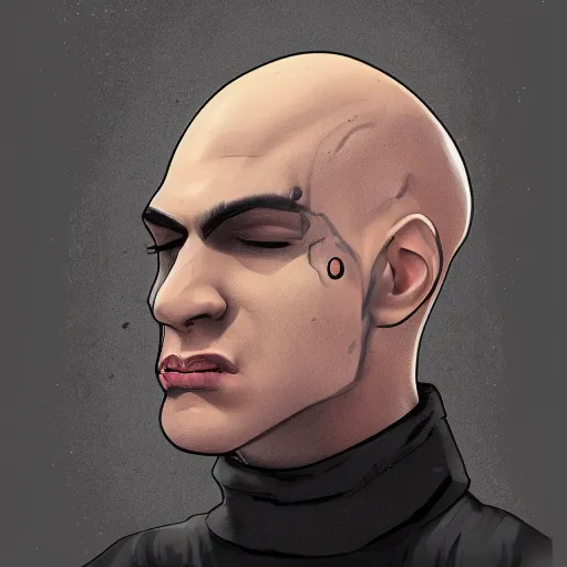 Prompt: bald thug punching himself in the face, digital art, trending on artstation