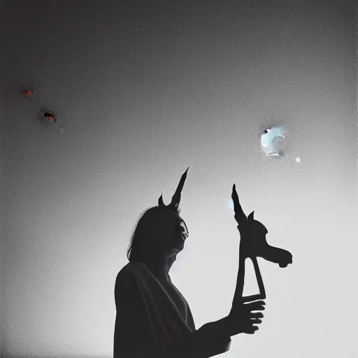 Image similar to photograph taken by a rolleiflex tlr, 1 2 0 mm, portrait, a unicorn, sunset, shot by ryan mcginley, moon in sky, night time