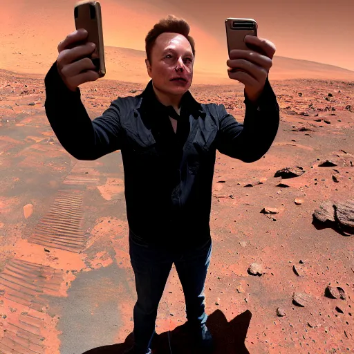 Prompt: Elon Musk taking a selfie on Mars, photography, highly-detailed, award-winning