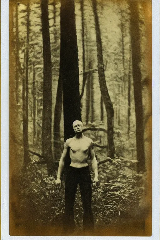 Prompt: the man of the forest, surreal, 1 9 1 0 polaroid photo