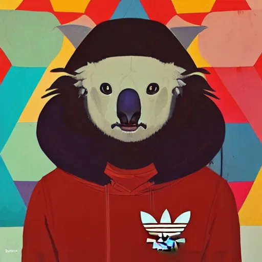 Prompt: Koala profile picture by Sachin Teng, asymmetrical, Organic Painting , adidas, Impressive, Award Winning, Warm, Good Vibes, Positive, geometric shapes, hard edges, energetic, intricate background, graffiti, street art:2 by Sachin Teng:4