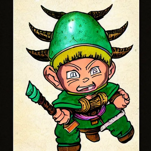 Image similar to “dnd dwarf with horned helmet, by akira toriyama, colorful”