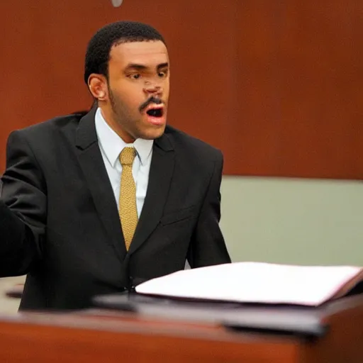 Prompt: King King attorney at law arguing his case in front of the jury