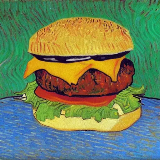 Prompt: Burger, painting by Van Gogh