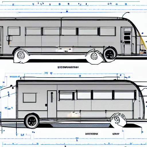 Prompt: an engineering sketch diagram of a winnebago, blueprints, diagram, user manual, sketch, engineering design