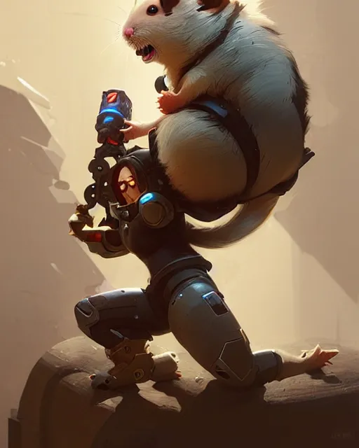 Prompt: wrecking ball the hamster from overwatch, character portrait, concept art, intricate details, highly detailed by greg rutkowski, michael whelan and gustave dore