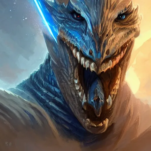 Prompt: blue scaled half man half dragon hybrid race paladin lightning spewing from his mouth on a pirate ship d & d, fantasy, highly detailed, headshot, digital painting, trending on artstation, concept art, sharp focus, illustration, art by artgerm and greg rutkowski and magali villeneuve