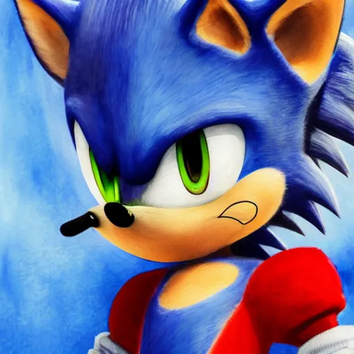 Prompt: a digital painting portrait of Sonic the Hedgehog, ghibli watercolor, 4K, gorgeous lighting, soft pastels