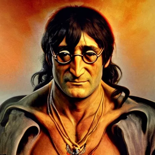Image similar to john lennon as dhalsim street fighter, ultra realistic, concept art, intricate details, highly detailed, photorealistic, octane render, 8 k, unreal engine, art by frank frazetta, simon bisley, brom