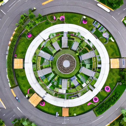 Image similar to a radial plaza and park from above, top down view