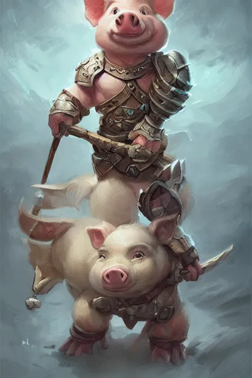 Prompt: anthropomorphic warrior piglet, tiny, small, miniature pig, baby animal, short, pale blue armor, cute and adorable, pretty, beautiful, DnD character art portrait, matte fantasy painting, DeviantArt Artstation, by Jason Felix by Steve Argyle by Tyler Jacobson by Peter Mohrbacher, cinematic lighting