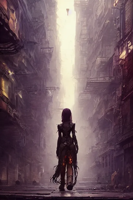 Prompt: a portrait of an alien women walking down the street of a steampunk city by Greg Rutkowski, Sung Choi, Mitchell Mohrhauser, Maciej Kuciara, Johnson Ting, Maxim Verehin, Peter Konig, final fantasy , mythical, 8k photorealistic, cinematic lighting, HD, high details, atmospheric,