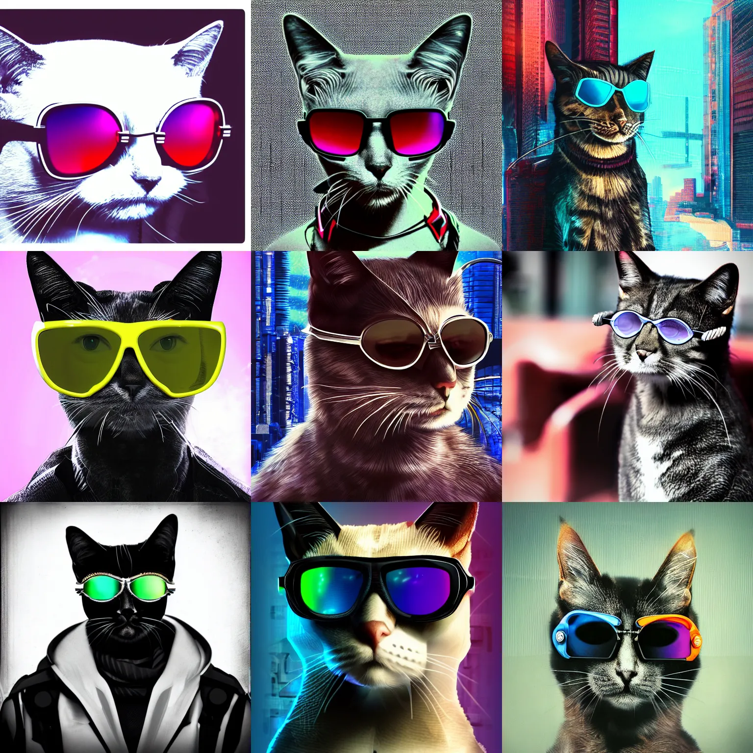 Prompt: cyberpunk portrait cat with sunglasses