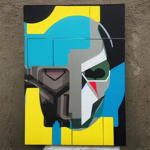 Prompt: Mf Doom Painting by Sachin Teng, asymmetrical, Organic Painting , Matte Painting, Gameboy color palette, geometric shapes, hard edges, graffiti, street art,:2 by Sachin Teng:4