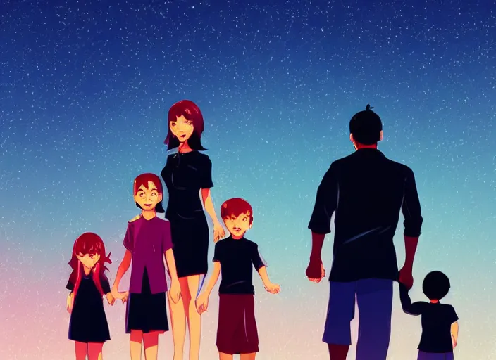 Image similar to a family. a mother, a father, and two children. clean cel shaded vector art. shutterstock. behance hd by lois van baarle, artgerm, helen huang, by makoto shinkai and ilya kuvshinov, rossdraws, illustration, art by ilya kuvshinov