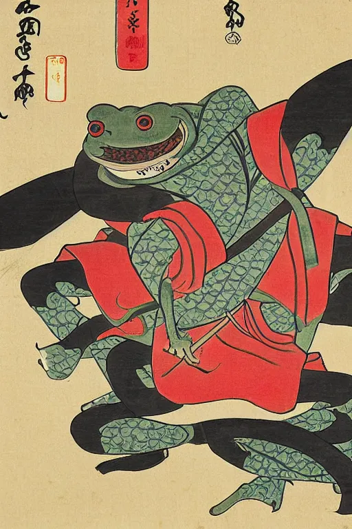 Image similar to samurai frog ukiyo-e