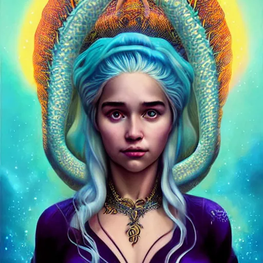 Image similar to cosmic underwater lofi daenerys targaryen portrait, queen of dragons, fire flaming dragon serpent, Pixar style, by Tristan Eaton Stanley Artgerm and Tom Bagshaw.