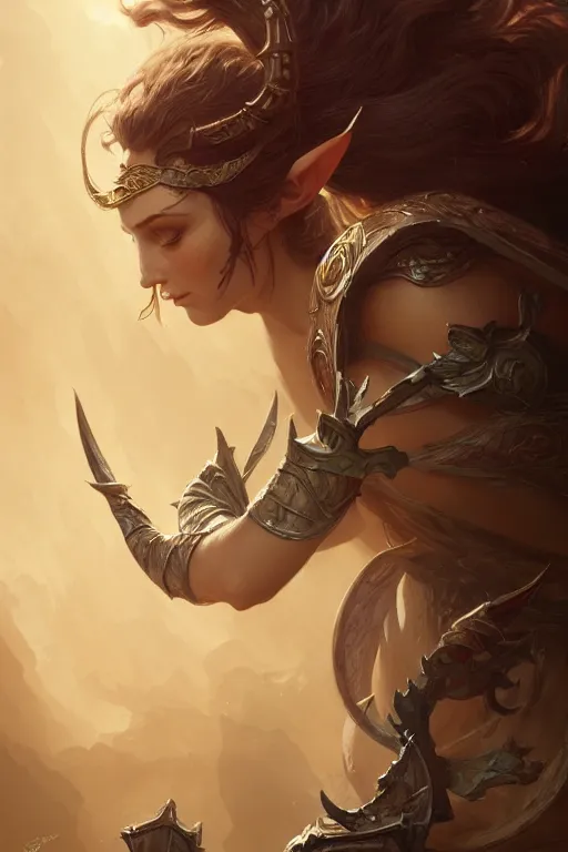 Image similar to photography of elfin warrior, deep focus, d & d, fantasy, intricate, elegant, highly detailed, digital painting, artstation, concept art, matte, sharp focus, illustration, hearthstone, art by artgerm and greg rutkowski and alphonse mucha