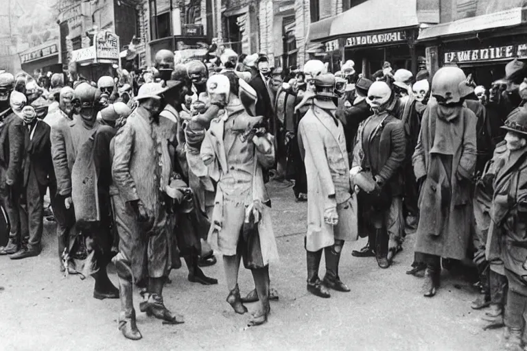 Image similar to a time traveler dressed in a futuristic experimental suit, among a crowd. in a black and white historical picture from 1 9 2 0,