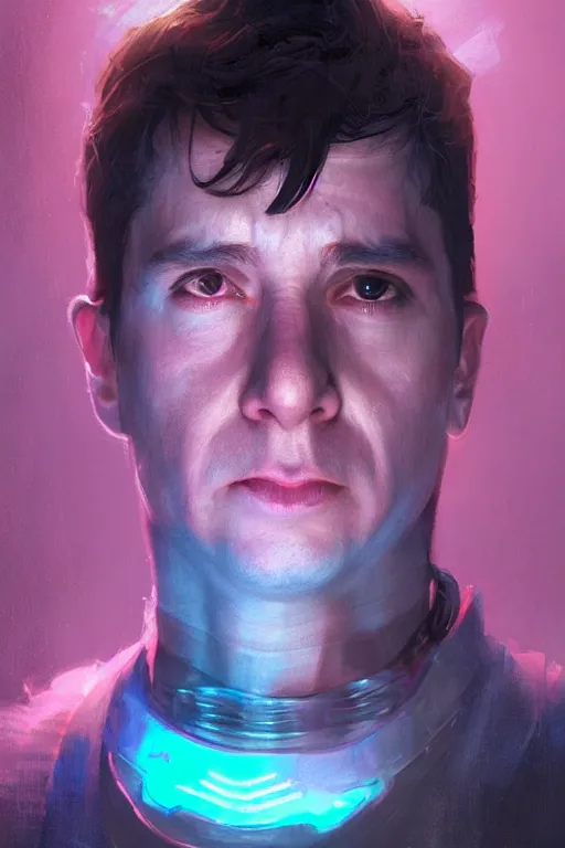 Image similar to portrait of Ron Wisly from harry potter in cyberpunk, neon lighting, night city, digital art from artstation by Ruan Jia and Mandy Jurgens and Artgerm and william-adolphe bouguereau and Greg Rutkowski and Wayne Barlowe