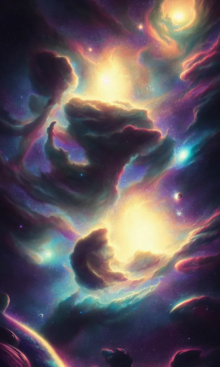 Image similar to beautiful render, deep space nebula with gas giants and many stars, galaxies and planets, fantasy, intricate, elegant, highly detailed, digital painting, artstation, concept art, smooth, sharp focus, octane render, dramatic lighting, art by artgerm and greg rutkowski and alphonse mucha and wlop