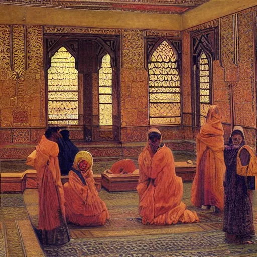 Image similar to brightly coloured patterns on its ceilings, osman hamdi bey,