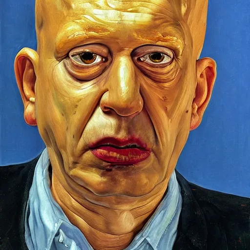 Prompt: real - life homer simpson, painted by lucian freud