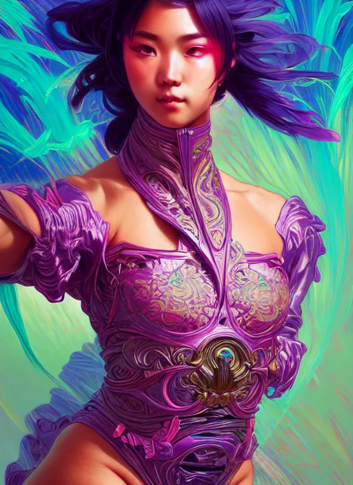 Image similar to hyper detailed ultra sharp of a beautiful ninja girl. trending on artstation, vaporwave aesthetic, synthwave, colorful, psychedelic, ornate, intricate, digital painting, concept art, smooth, sharp focus, illustration, art by artgerm and greg rutkowski and alphonse mucha, 8 k