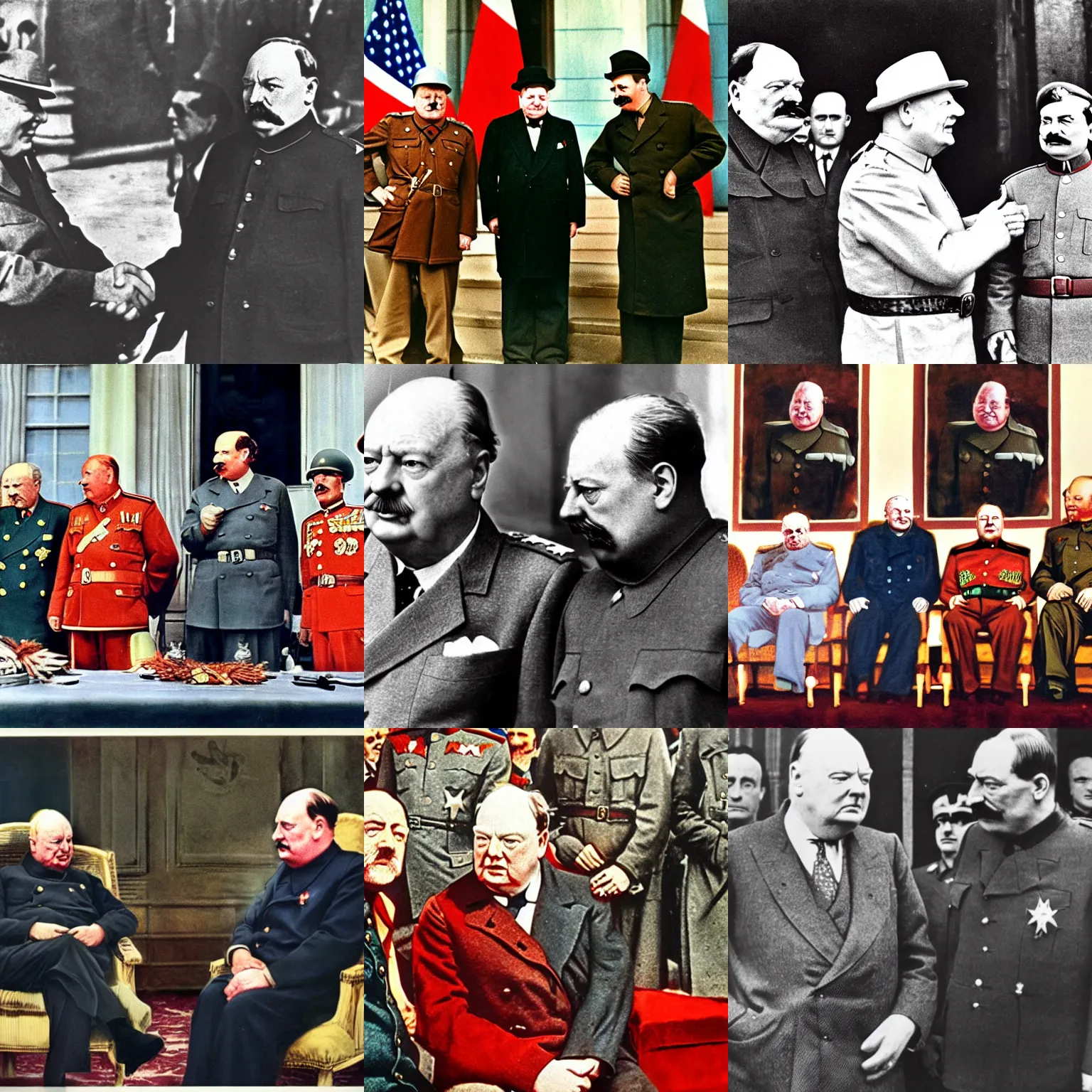 Prompt: churchill and stalin on yalta conference, modern colorful photo, hyper realistic, 4 k